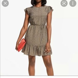 Boden Cynthia Flounced Dress in Khaki Cherry Picking sz14